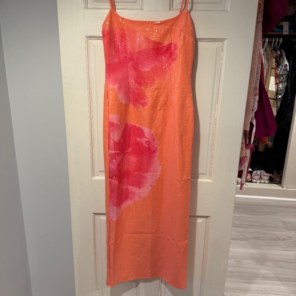 WhiteFox Boutique Telling Me Lies Sequin Maxi Dress Tangerine Blossom